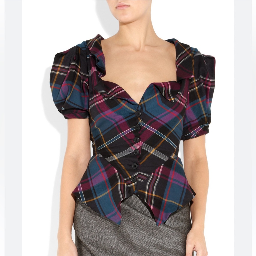 Vivienne Westwood Anglomania Poppy Tartan Print Structured Blouse IT 42 Us 6